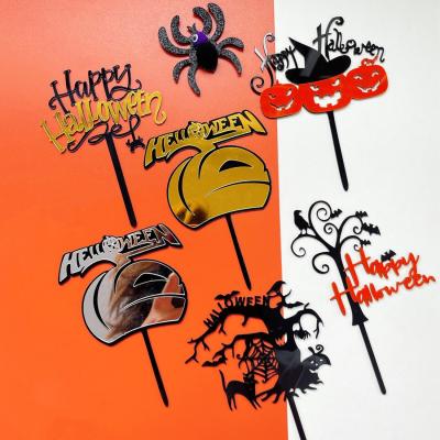 China Acrylic Cake Decoration Halloween Pumpkin Spider Cake Topper For Halloween Holiday Party Cake Decoration for sale