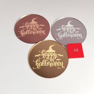 China Cake Decorating Mirror Acrylic Happy Halloween Cake Topper For Decorating Disc Charm for sale