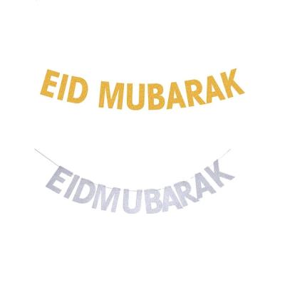 China Muslim Gold Hanging Glitter Eid Mubarak Banner For Decoration Pull Flags for sale