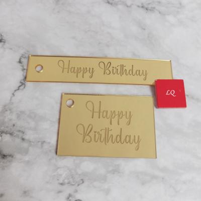 China Decoration Shape Square Mirror Laser Happy Birthday Acrylic Gift Box Tag For Cake Accessory Pendant Decoration for sale