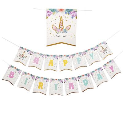 China Glitter Kids Unicorn Happy Birthday Hanging Banner For Party Gold Foil Decoration for sale