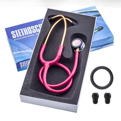 China Double heads stainless steel gold estetoscopio plated medical stethoscope printed red box stethoscope for sale