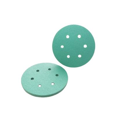 China 2021 New Popularity Wood Pet Film 150mm Hot Sale Products 6holes Polishing Disc Green Sand Paper for sale