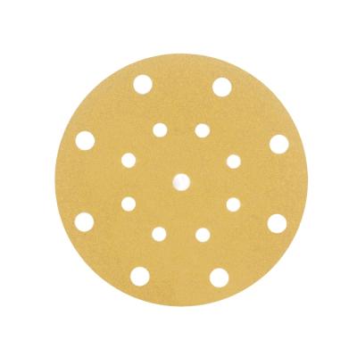 China metal/wood/furniture/putty polishing hook and loop etc. 6 Inch 150 Mm 17 Holes Gold Abrasives Sandpaper Sandpaper Discs for sale