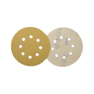 China Fine Grinding For Automobile Manufacturer Professional 5 8 Inch Holes Hook And Loop Gold Sanding Discs For Polishing for sale