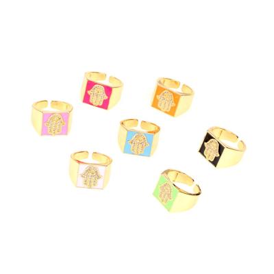 China New Design 2021 Designs Fatima Ring Jewelry Ring Jewelry Wholesale Women Luxury Copper Drip Oil Hand for sale