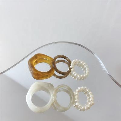 China Hot Selling 3pcs Simple Designs Amazon Korean Style Fashion Women New Jewelry Set Resin Ring Jewelry for sale