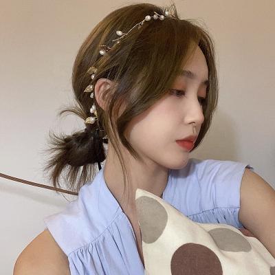 China Multifunctional Factory Vintage Leaf Pearl Designs French Headband Necklace Jewelry For Hair Accessories Women for sale