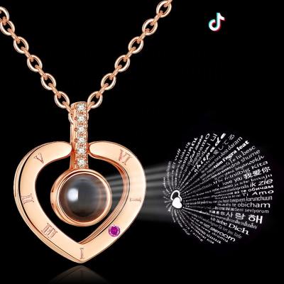 China CLASSIC Drop Shipping Valentine's Day Gift Wholesale Jewelry 100 Different Language Memory Projection Necklace I Love You for sale