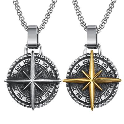 China Designs 2022 New Arrive Hot Sale Retro Hip Hop Punk Style Stainless Steel Chain Necklace Men Circle Pendant for sale