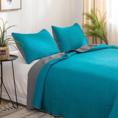 China High Quality Plain MOHAP Microfiber Straight Line Embossed Comforter Set Dyed Bedspread Set for sale