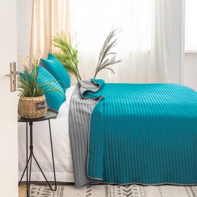 China MOHAP Plain Good Quality Straight Line Microfiber Ultrasonic Bed Set Solid Microfiber Bedspread Set for sale