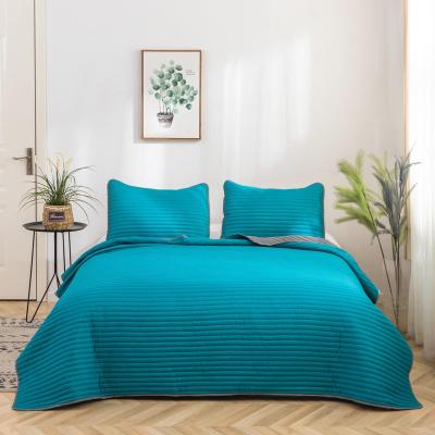 China MOHAP Nondisposable High Quality Blue Color Microfiber Solid Embossed Comforter Set Dyed Bedspread Set for sale