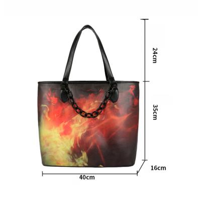 China PU Customized Fire Gothic Print Female Tote Handbag Colorful Gothic Single Shoulder Bag With Chain Strap for sale