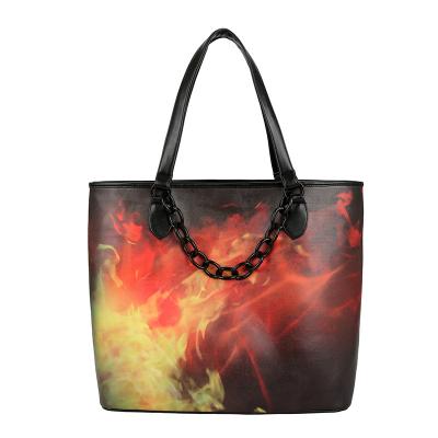 China High Quality Factory Custom Gothic Design Flame Printing Lady Tote Bags for sale