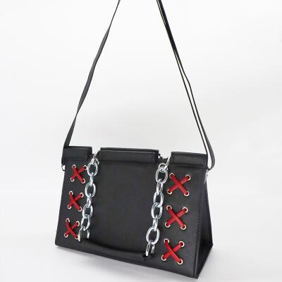 China PORTABLE factory women chain handbag large capacity custom gothic shoulder bag studded rivet black tote bag for sale