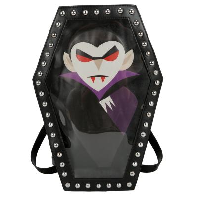 China PORTABLE Custom Print Pin Insert Ita Bag Custom With Clear PVC Black Coffin Cross & AIE Body Bag With Silver Rivets for sale