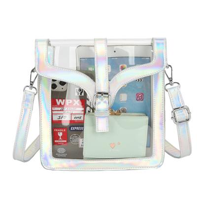 China Custom PVC Transparent Clear Window Shoulder Bag Daily Life Silver Border Cross - Body Bag For Lady And Wife for sale