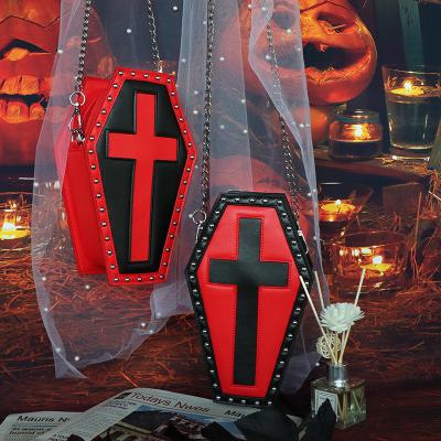 China PU Gothic Coffin Cross Cross - Body Lady Bag Vegan Pu Rivet Leather Shoulder Bag With Chain Strap Custom Made for sale