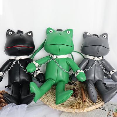 China Wonderful Faux Animal Pattern Frog Leather Backpack Unisex Gift Bag With Chain And Necklace Decoration for sale