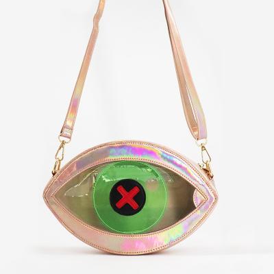 China High Quality Self-designed Shoulder Bag Custom Shaped Eye Shape Holographic PU Clear PVC Window Bag for sale