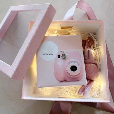 China Recycled Materials Cardboard Camera Box Consumer Electronics Packaging Gift Pink Reusable Paper Box With Clear Window Tape for sale