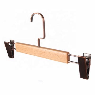 China LM4509D Material Custom Natural Eco - Friendly Men 's Wooden Trouser Hangers With Clips for sale