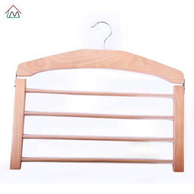 China LM4505A Wardrobe Natural Color Space Saving 4 Layer Wooden Trouser Hanger for sale