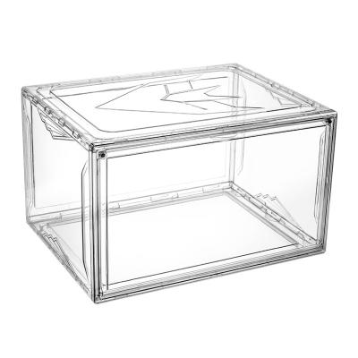 China Stored Acrylic Clear Plastic Stackable Shoe Display Box Shoe Sneaker Storage Box With Magnet Door for sale