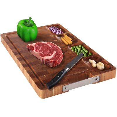 China Viable Large Thick Acacia Wood Cutting Board with 4 Compartments and Juice Grooves for sale