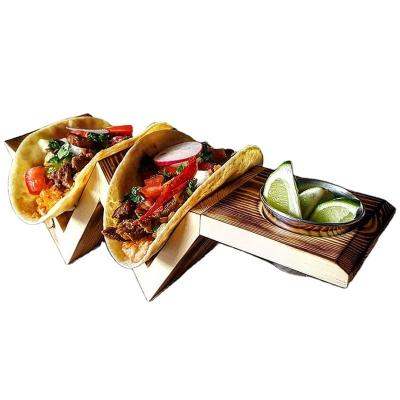 China Custom Portable Taco Holder Tray Best Gift Solid Wood Taco Rack Sustainable Wooden Taco Rack for sale