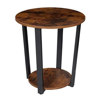 China Eco-Friendly Modern Torched Round Tiered Wooden Sofa Side Table 2 Wooden Coffee Table With Storage Shelf for sale