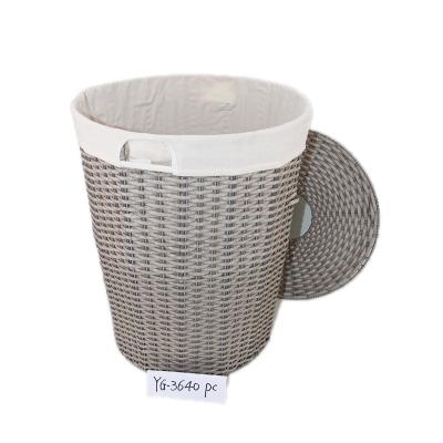 China Large Sustainable Wicker Storage Basket Plastic Woven Rattan Handmade Eco-Friendly Laundry Hamper for sale