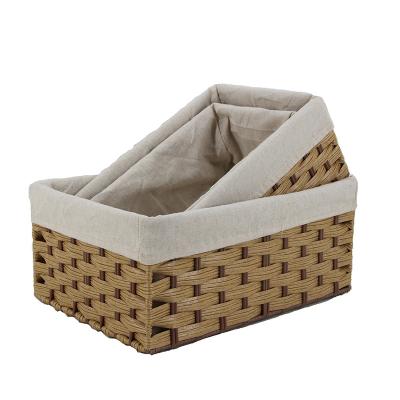 China Durable Storage Set Shelf Wicker Baskets Woven Plastic Stackable Decorative Home Storage Bins for sale