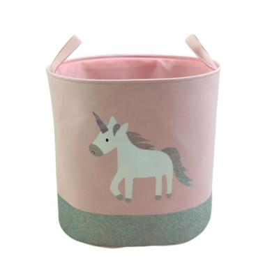 China Pink Cute Viable Unicorn Laundry Hamper Basket for Kids, Cloth Children's Toy Storage Basket for sale