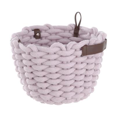 China Woven Baskets Decorative 100% Cotton Chunky Rope Basket Set With Leather Handles for sale