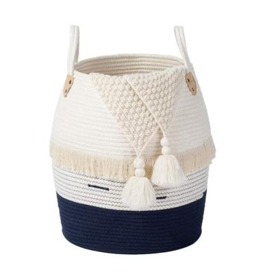 China Cotton Nursery Laundry Hamper Sustainable Basket Woven Rope Collapsible Foldable Storage Bin For Blanket Toys for sale