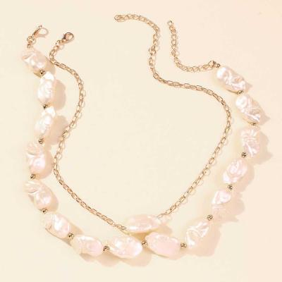 China 2022 FASHIONABLE Baroque Exaggerated Double Chain Clavicle Shell Big Bead Irregular Pearl Necklaces For Women for sale