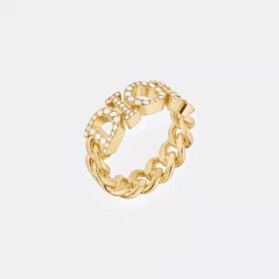 China New Fashion Designable 5A Fashionable Zircon Setting Jewelry Gold High_end Letter Brass Rings for sale