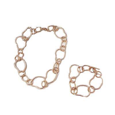 China 2022 Neo-Gothic Simple Irregular Geometric Metal Clavicle Chain Personality Bracelet Necklace Set for sale