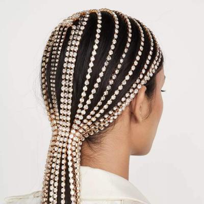 China Wholesale 2022 New Personality Rhinestone Tassel Long Exaggerated Personality Metal Hair Band Hair Accessories for sale