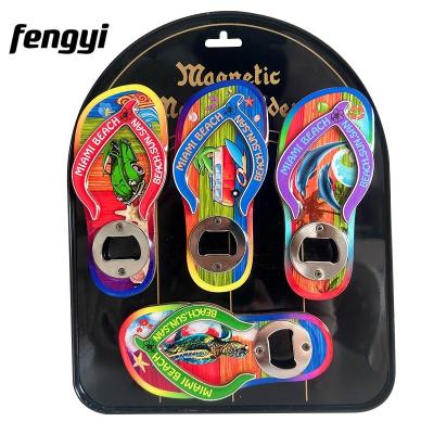 China Shape Custom Flip Flop Miami Souvenir MDF Fridge Magnet Bottle Opener for sale