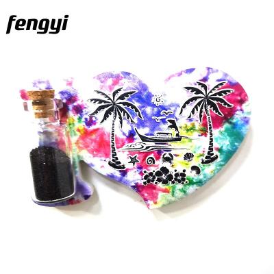 China Shape Colorful Summer Beach Palm Tree Polyresin Sand Drift Bottle Fridge Magnet for sale