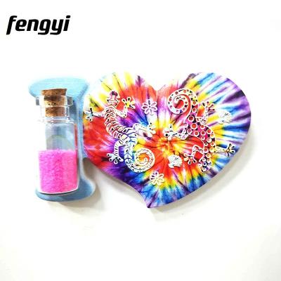 China Shape Lizard Heart Shaped Custom Colorful Resin Magnetic Fridge Magnet With Sand Bottle for sale