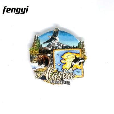 China Train Alaska State Custom Bear Wolf Eagle Souvenir Refrigerator Magnet for sale