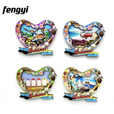 China Wholesale Shape Heart Shape Multiple Bahamas Beach MDF Fridge Magnet Design for sale