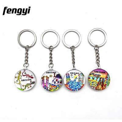 China Double Sided Printed Mosaic Lizard Souvenir Keychain Spain Sagrada Familia Flamenco Dancer Barcelona Souvenir Key Chain Collection for sale