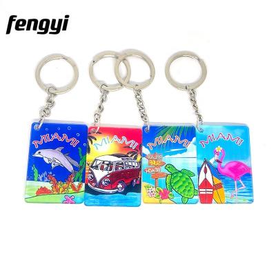 China Double Sided Printed Miami Summer Beach Wholesale Souvenir Key Chain Acrylic Double Sided Printed Colorful Design For Souvenir Promotion for sale