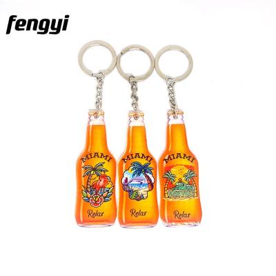 China Customized Souvenir Promotion Key Chain Beer Bottle Shape Miami Beach Souvenir Key Chain Acrylic Plastic Key Chain for sale