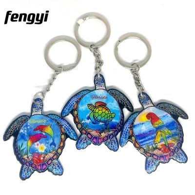 China Custom Printed House/Car Bag Key Holder 3D Turtle Shape Florida Miami Souvenir Key Chain Acrylic Key Chain for sale